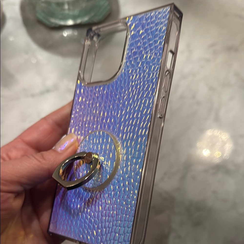 Flaunt Iridescent Crocodile Faux Leather iPhone 13 Pro Case and matching ring